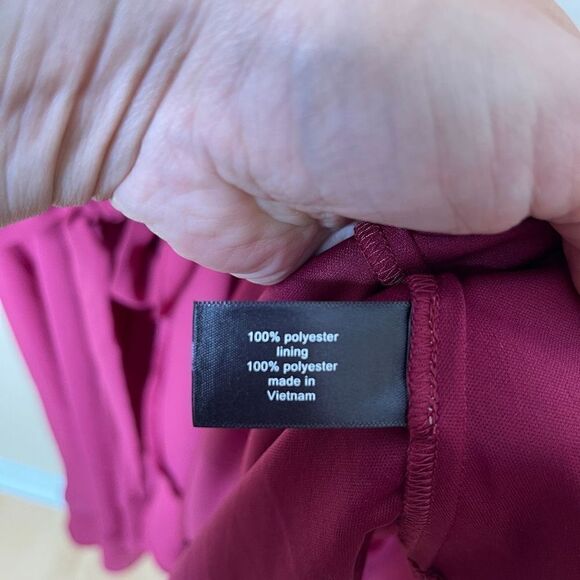 Lane Bryant Dress Womens 22 Maroon V-Neck Ruffled Sleeveless Solid - Picture 4 of 13